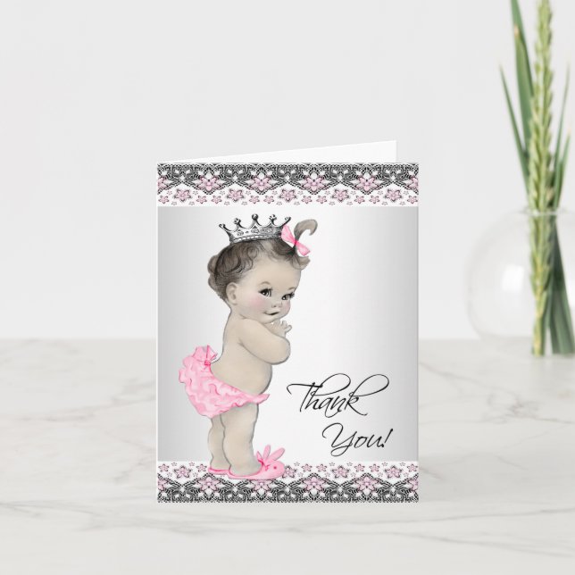 Cartão De Agradecimento Pink Princess Baby Shower Thank You Cards (Frente)