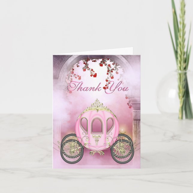Cartão De Agradecimento Pink Princess Carriage Enchanted Thank You (Frente)
