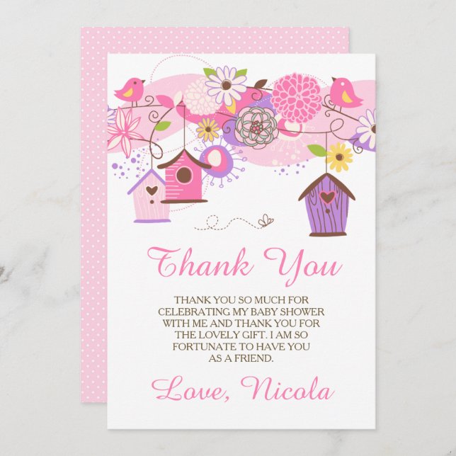 Cartão De Agradecimento Pink & Purple Floral Baby Shower Thank You Card (Frente/Verso)