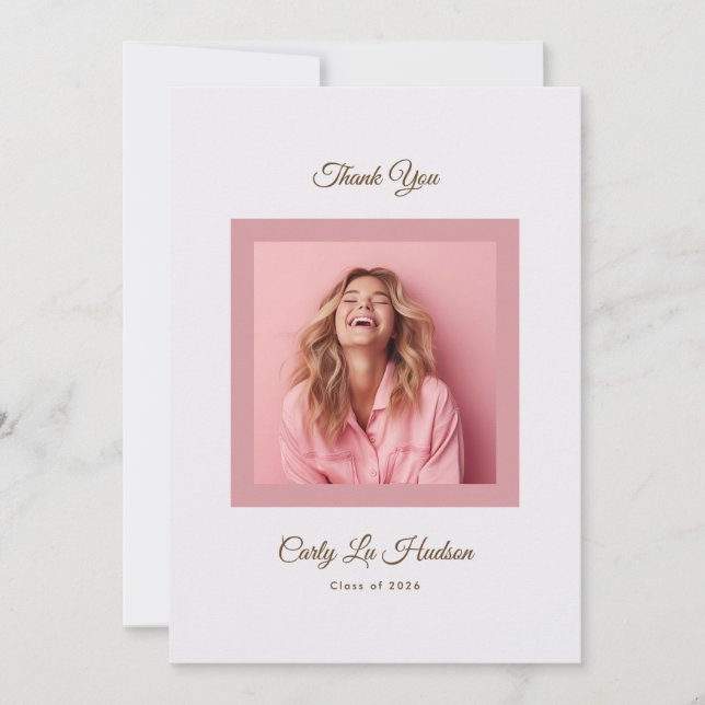 Cartão De Agradecimento Pink Purple Minimal High School Photo Grad (Frente)