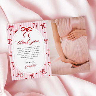 Cartão De Agradecimento Pink Red Coquette Bow Valentine Baby Shower Photo