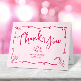 Cartão De Agradecimento Pink Red Hand Drawn Doodle Style Graduation Quirky