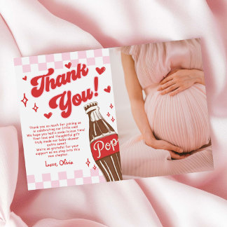 Cartão De Agradecimento Pink Red She's Ready to Pop Baby Shower Photo