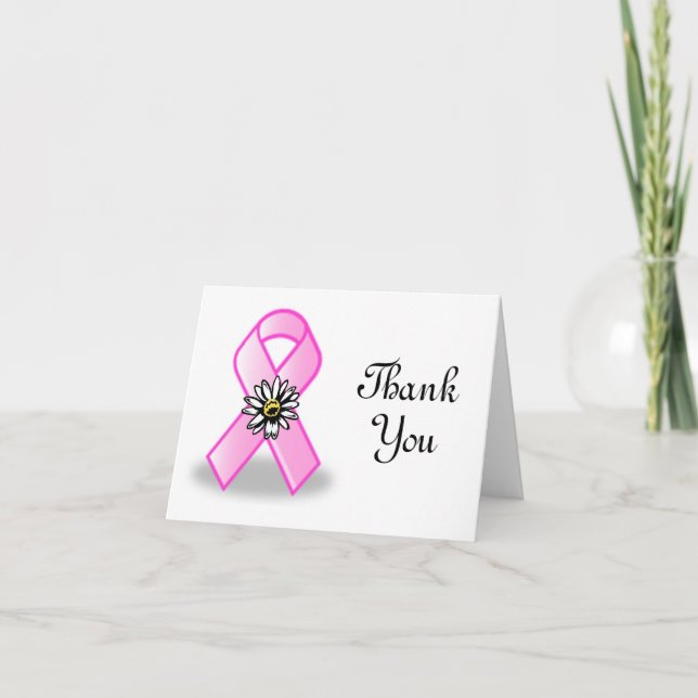 Cartão De Agradecimento Pink ribbon and daisy Thank You notecard (Frente)