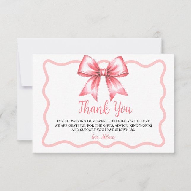 Cartão De Agradecimento Pink Ribbon Baby Shower Thank You Card  (Frente)
