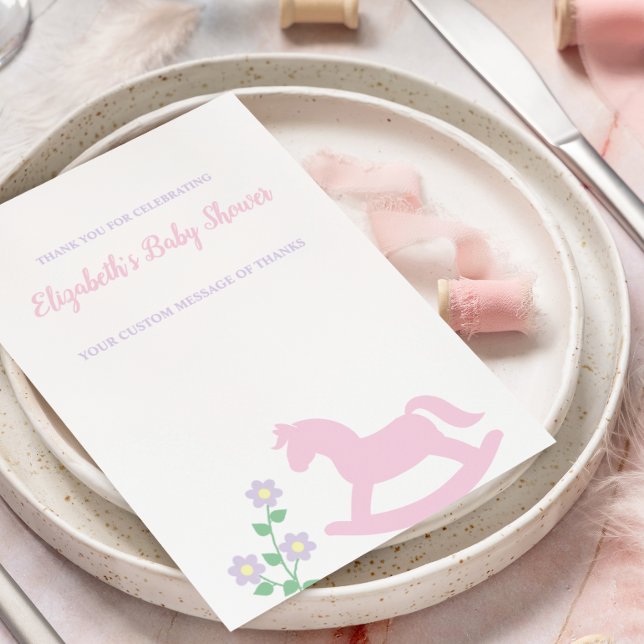 Cartão De Agradecimento Pink Rocking Horse Girl Baby Shower (Criador carregado)