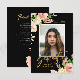 Cartão De Agradecimento Pink Rose Floral Greenery Elegant Photo GRAD