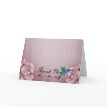 Pink Rose Hummingbird Thank You card