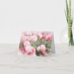 Cartão De Agradecimento Pink Roses in Watercolor Photo Thank You Notecard