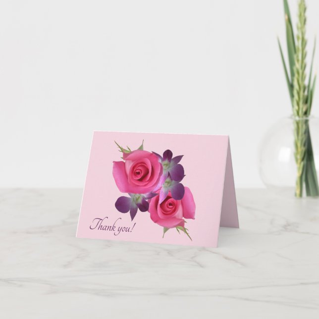 Cartão De Agradecimento Pink Roses Purple Orchids Thank You Note Card (Frente)