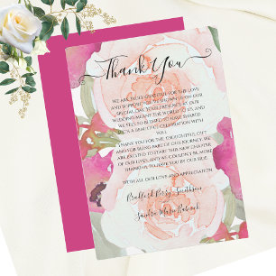 Cartão De Agradecimento Pink Sage Watercolor Casamento floral Obrigado