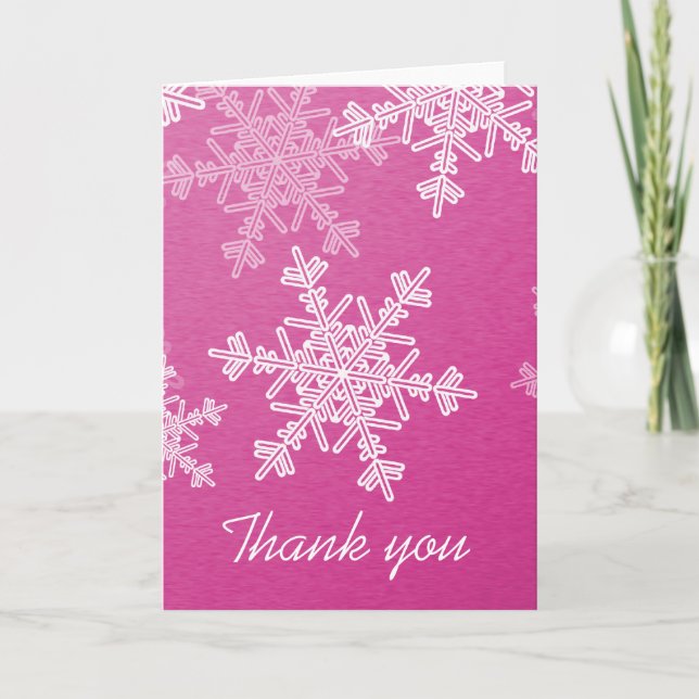 Cartão De Agradecimento Pink Snowflakes Christmas Thank You Card (Frente)