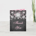 Cartão De Agradecimento Pink Snowy Chalkboard Wedding Thank You Card<br><div class="desc">This festive and trendy black and white chalkboard LOOK wedding thank you card has layers of light pink and white snowflakes on it that matches the winter wedding invitation shown below. If there are any other matching items that you need,  please email your request to niteowlstudio@gmail.com.</div>