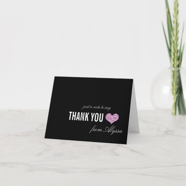 Cartão De Agradecimento Pink Sparkle Sweet 16 Thank You Card (Frente)