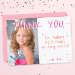 Cartão De Agradecimento Pink Star Girl Photo Birthday<br><div class="desc">Pink Star Girl Photo Birthday Thank You Card. Cute little colorful stars. Upload your photo and personalize the card with your name and text. Great as thank you card for girls.</div>