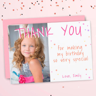 Cartão De Agradecimento Pink Star Girl Photo Birthday