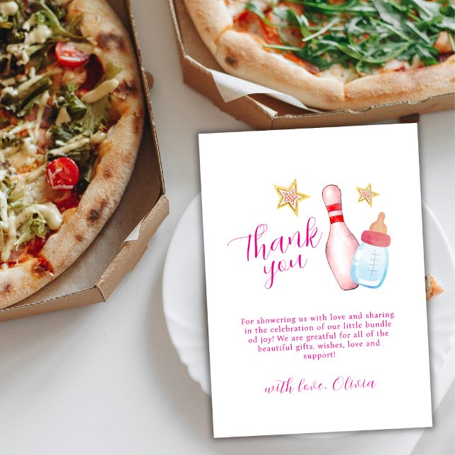 Cartão De Agradecimento Pink Strike Up Some Fun Bowling Girl Baby Shower  (Pink Strike Up Some Fun Bowling Girl Baby Shower Thank You Card)