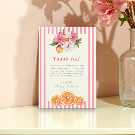 Cartão De Agradecimento Pink Stripe Floral Baby Shower Thank You card