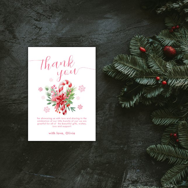 Cartão De Agradecimento Pink Sweet Snowflake Festive Candy Baby Shower  (Pink Sweet Snowflake Festive Candy Baby Shower Thank You Card)