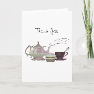 Cartão De Agradecimento Pink Teapot, Teacup and Cupcake Art