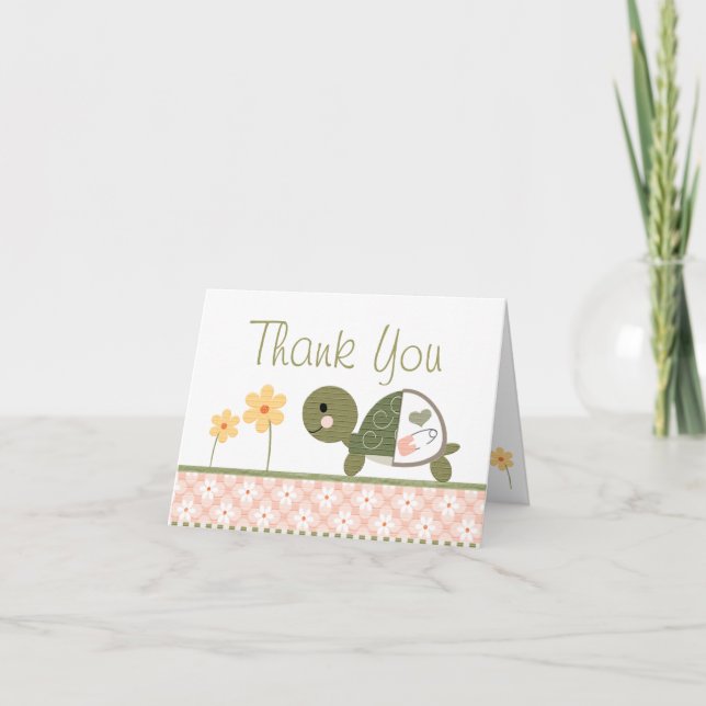 Cartão De Agradecimento Pink Turtle in Diapers Baby Shower Thank You Note (Frente)