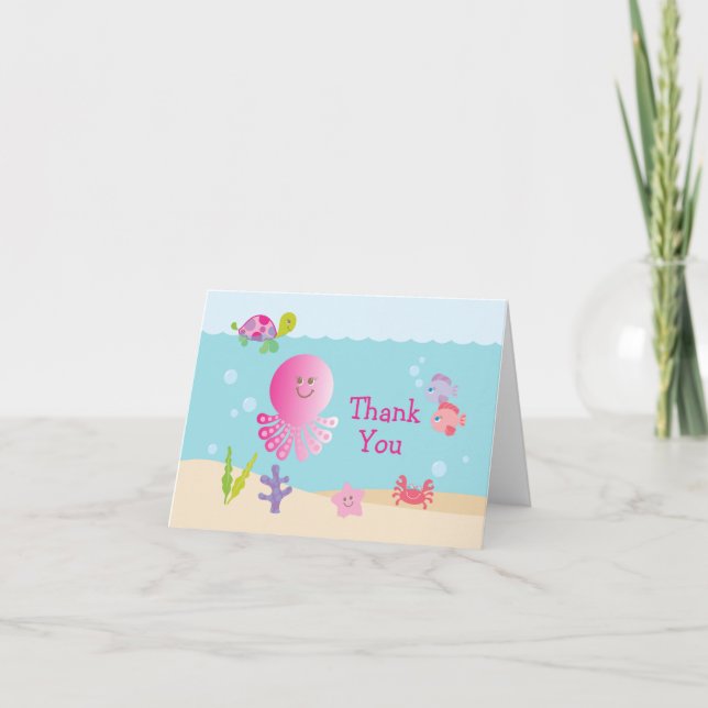 Cartão De Agradecimento Pink Under the Sea Baby Shower Thank You Card (Frente)