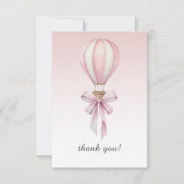 Cartão De Agradecimento Pink Watercolor Hot Air Balloon Girl Baby Shower