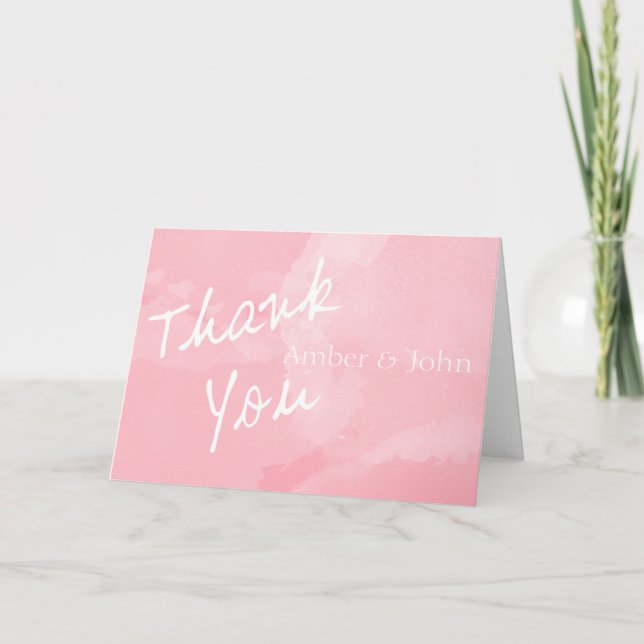 Cartão De Agradecimento Pink Watercolor Thank You (Frente)
