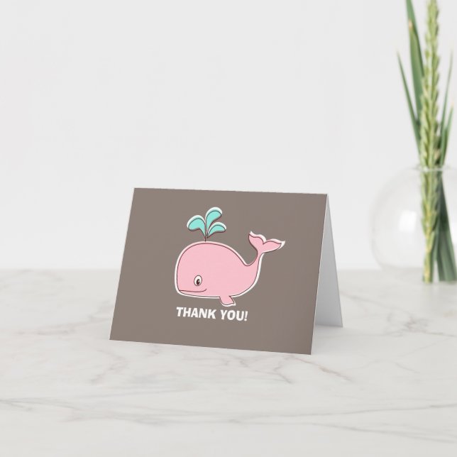 Cartão De Agradecimento Pink Whale Thank You Card (Frente)