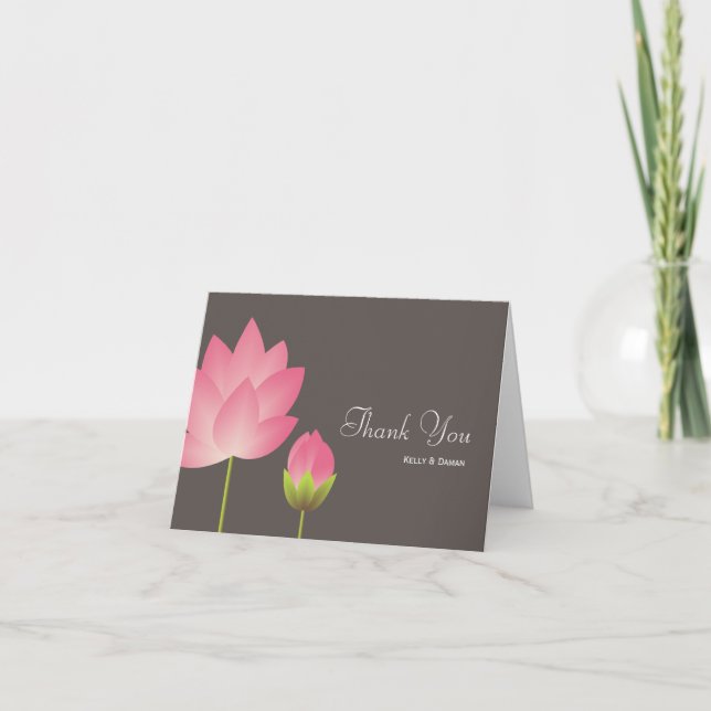 Cartão De Agradecimento Pink white lotus flower modern gray thank you note (Frente)