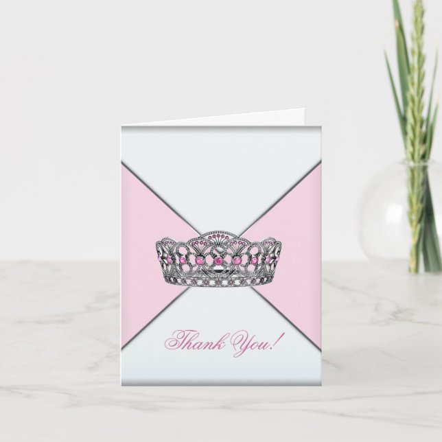 Cartão De Agradecimento Pink White Tiara Princess Thank You Card (Frente)