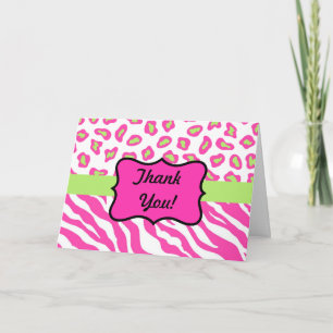 Cartão De Agradecimento Pink & White Zebra & Cheeta Skin Personalized