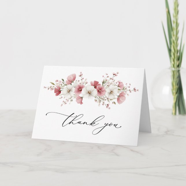Cartão De Agradecimento Pink Wild Flowers Wedding Folded (Frente)