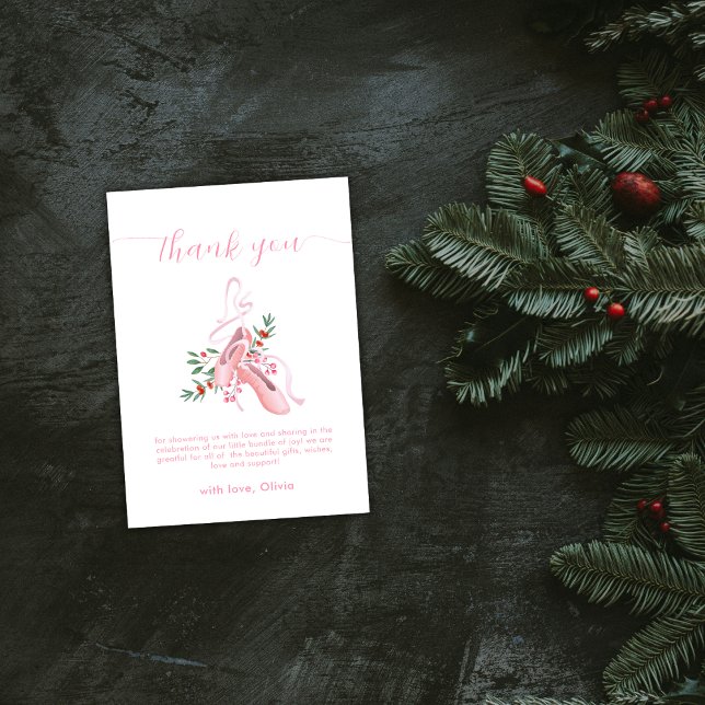 Cartão De Agradecimento Pink Winter Ballerina Tutu Cold Baby Shower  (Pink Winter Ballerina Tutu Cold Baby Shower Thank You Card)