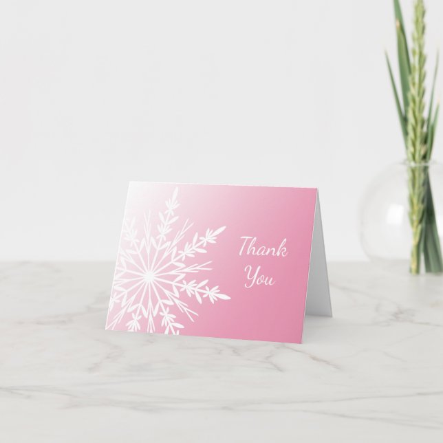 Cartão De Agradecimento Pink Winter Snowflake Bridesmaid Obrigado (Frente)