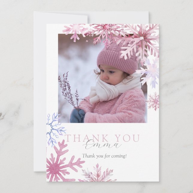 Cartão De Agradecimento Pink Winter Wonderland photo thank you card (Frente)