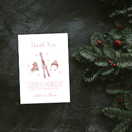 Cartão De Agradecimento Pink Winter Woodland Après Bébé Ski Baby Shower 