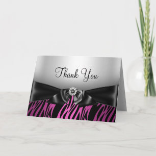 Cartão De Agradecimento Pink Zebra Print & Bow Thank You Card