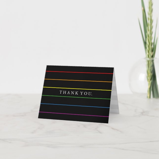 Cartão De Agradecimento Pinstripe Rainbow LGBT Personalizado Obrigado (Frente)