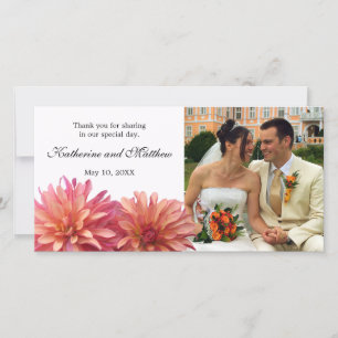 Cartão De Agradecimento Pintado de Casamento Rosa e Coral Dahlia Flor