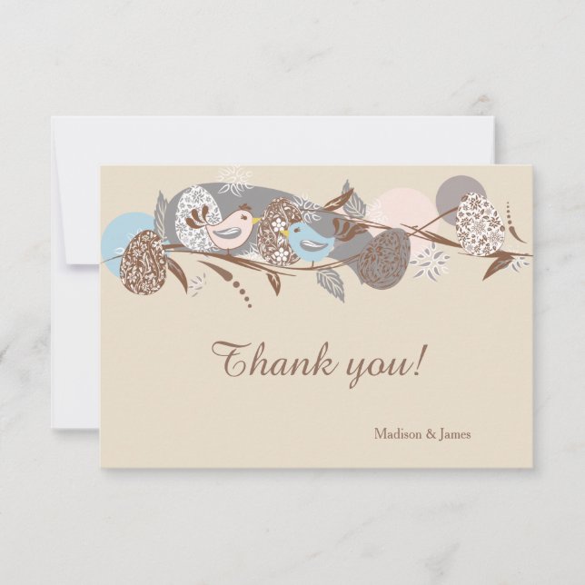 Cartão De Agradecimento Pintinhos, Casal rosa e azul Obrigado (Frente)