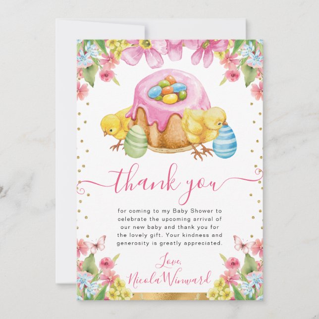 Cartão De Agradecimento Pintinhos de aquarela Primavera de bolso Chá de fr (Frente)