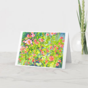 Cartão De Agradecimento pintura a cores da água de hollyhocks