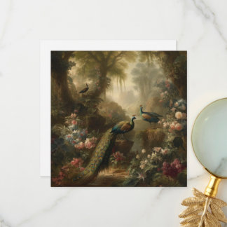 Cartão De Agradecimento Pintura a Óleo Vintage Pavão Jardim Inglês
