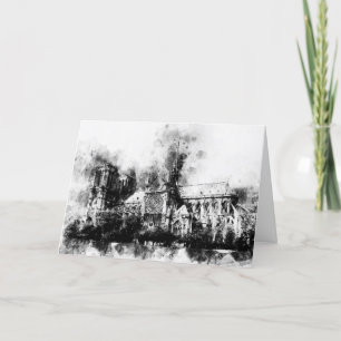 Cartão De Agradecimento Pintura a preto e branco da Catedral de Notre Dame