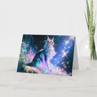 Cartão De Agradecimento Pintura Abstrata de Gato Maine Coon Rosa Aqua Mági
