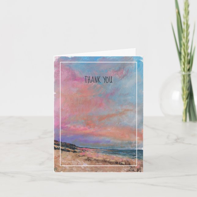 Cartão De Agradecimento Pintura Azul no Lago Praia (Frente)