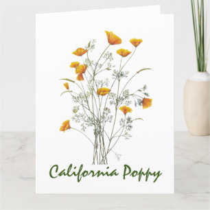 Cartão De Agradecimento Pintura de Aquarela Verde Amarela California Poppy