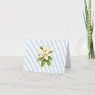 Cartão De Agradecimento Pintura de Flor de Magnólia Listra Azul