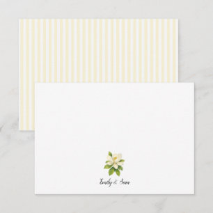 Cartão De Agradecimento Pintura de Magnólia Personalizada Listra Préppy